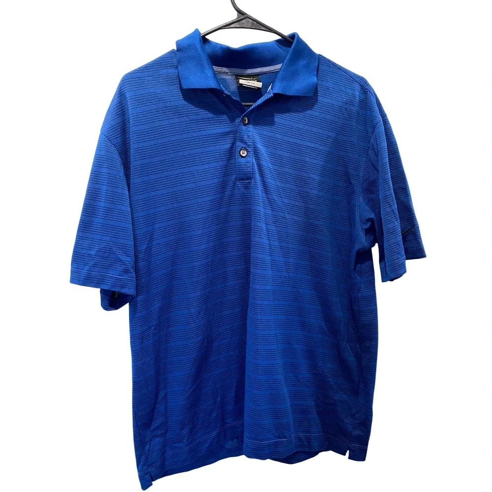 Nike Golf Dri-FIT Polo Shirt Athletic Fit Striped Blue Black Golfing Mens Size M